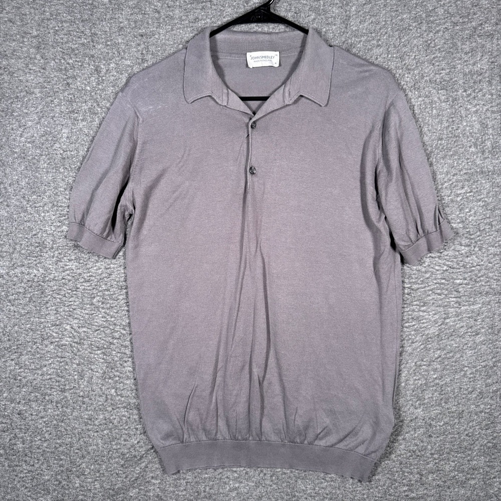 John Smedley Polo Shirt Mens Medium Gray Sea Island Cotton Made in England